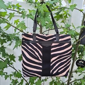 COACH Zebra Print Canvas + Patent Leather Shoulder Tote Bag - F23283